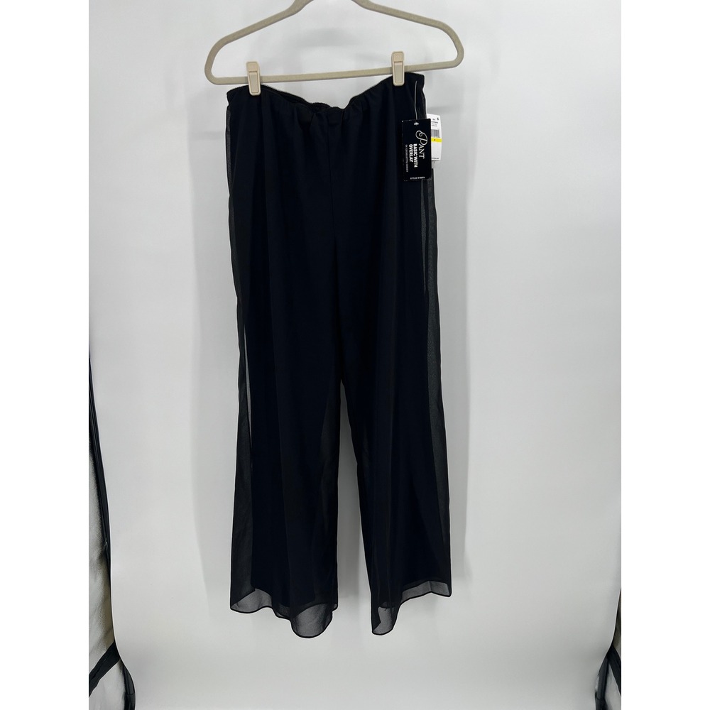 Alex Evenings Black Georgette Jersey Overlay Wide Leg Formal Pants Medium NWT